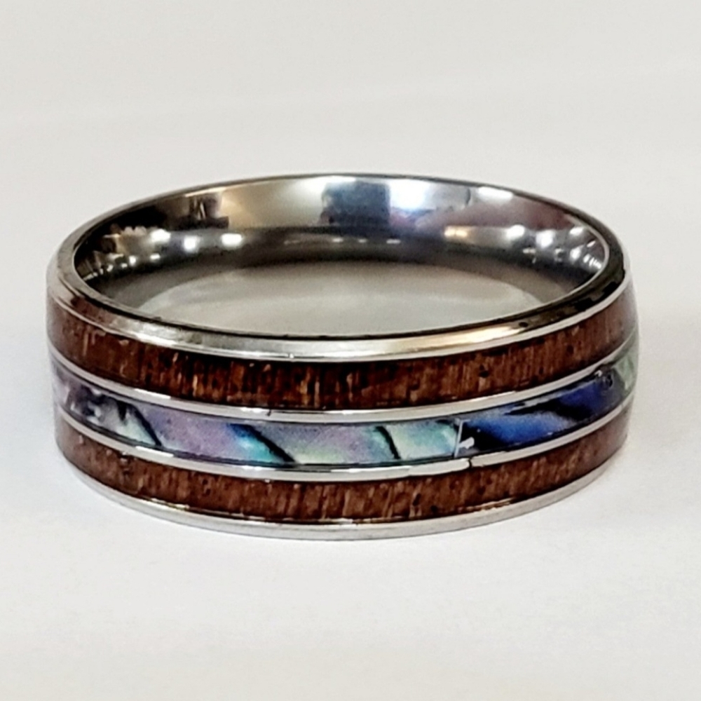 Mens Turqouise and Wood Color Ring